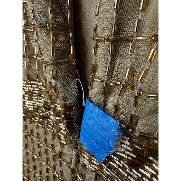 NWT MAC DUGGAL Gold Beaded Cap Sleeve V Neck Column Gown Size 4 style 5625 - Picture 8 of 14